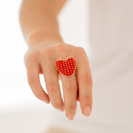 Anillo corazón puntos ajustable Rojo